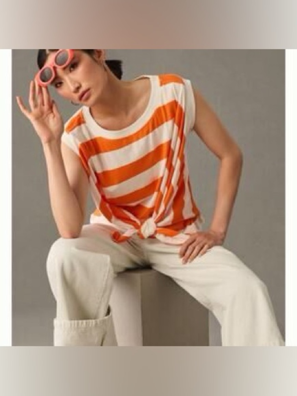 Anthropologie Maeve ruffled Jamila short sleeve orange white striped top